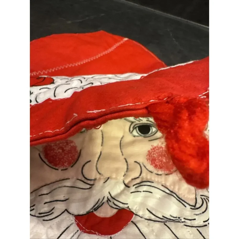 Vtg Santa Shaped Like A Stocking Wall Hanging Handmade 2 Bells Christmas Decor